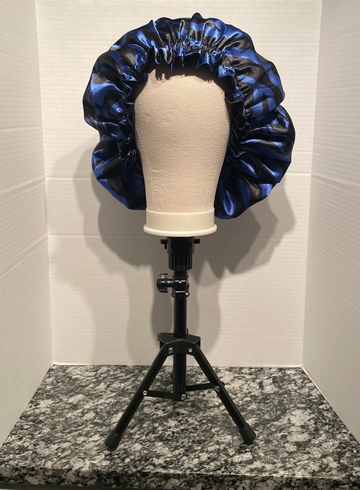 Blue Zebra/Black Reversible Satin Bonnet