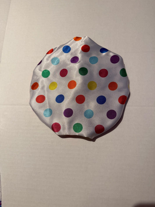 White Satin/Polka Dot/Blue Children's Reversible Satin Bonnet