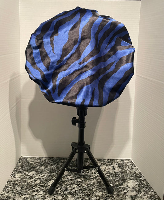 Blue Zebra/Black Reversible Satin Bonnet
