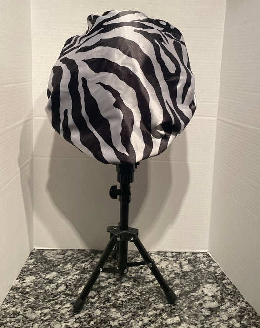 White Zebra/Black Reversible Satin Bonnet