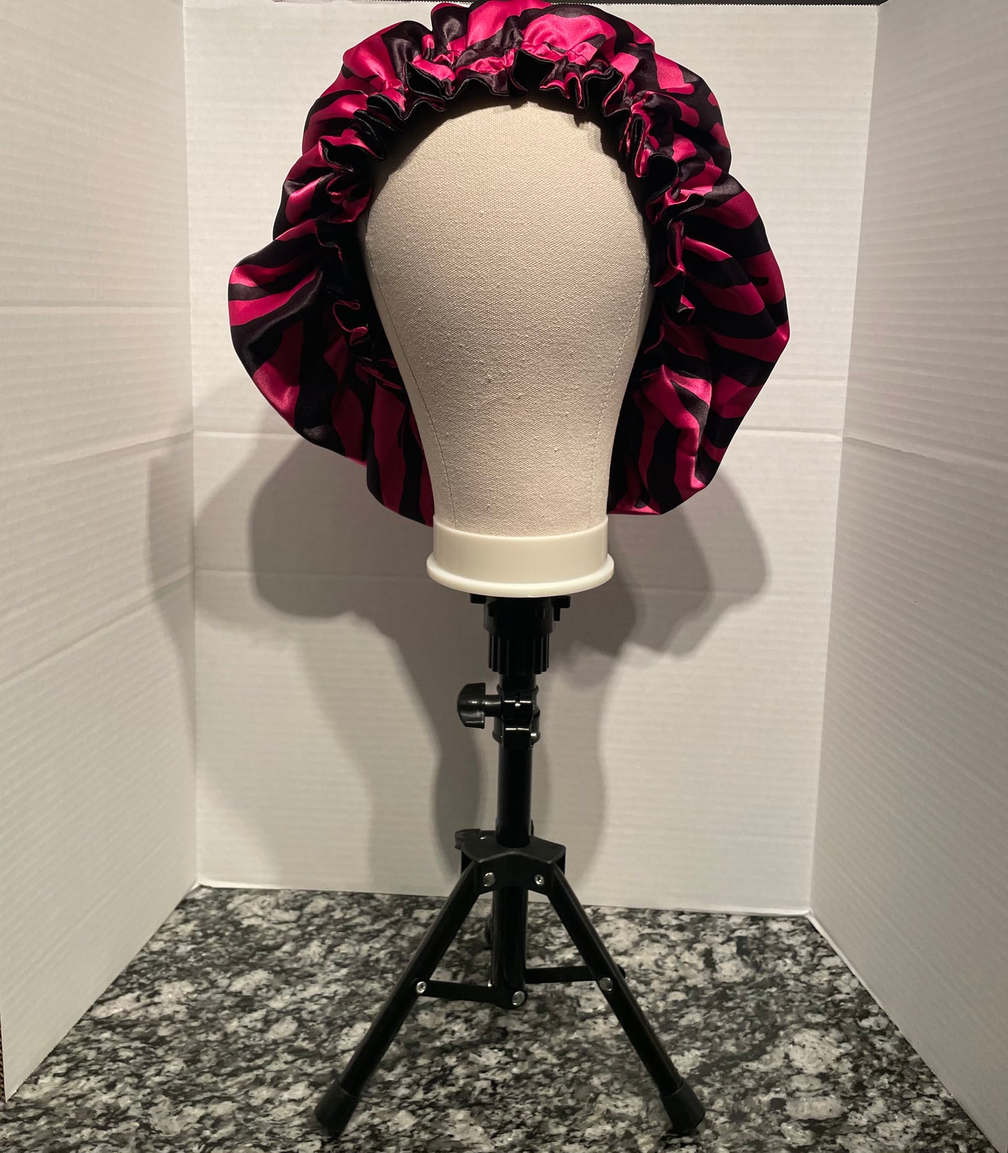 Hot Pink Zebra/Black Reversible Satin Bonnet