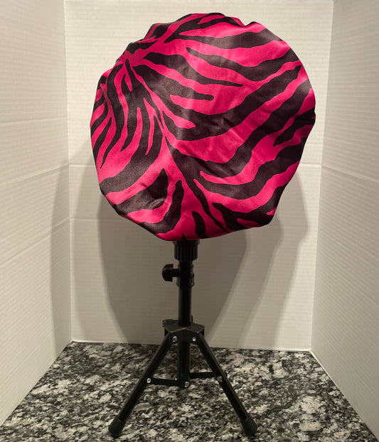 Hot Pink Zebra/Black Reversible Satin Bonnet