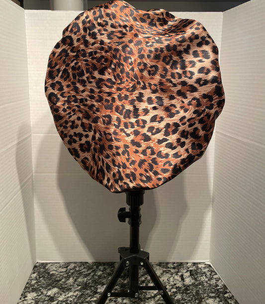 Leopard Print/Black Reversible Satin Bonnet