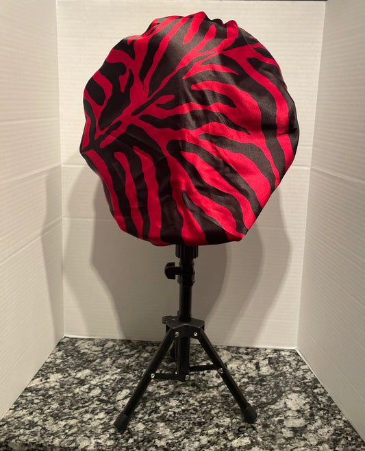 Red Zebra/Black Reversible Satin Bonnet