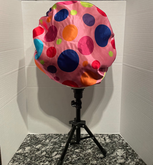Pink with Large Polka Dot/Lime Green Reversible Satin Bonnet