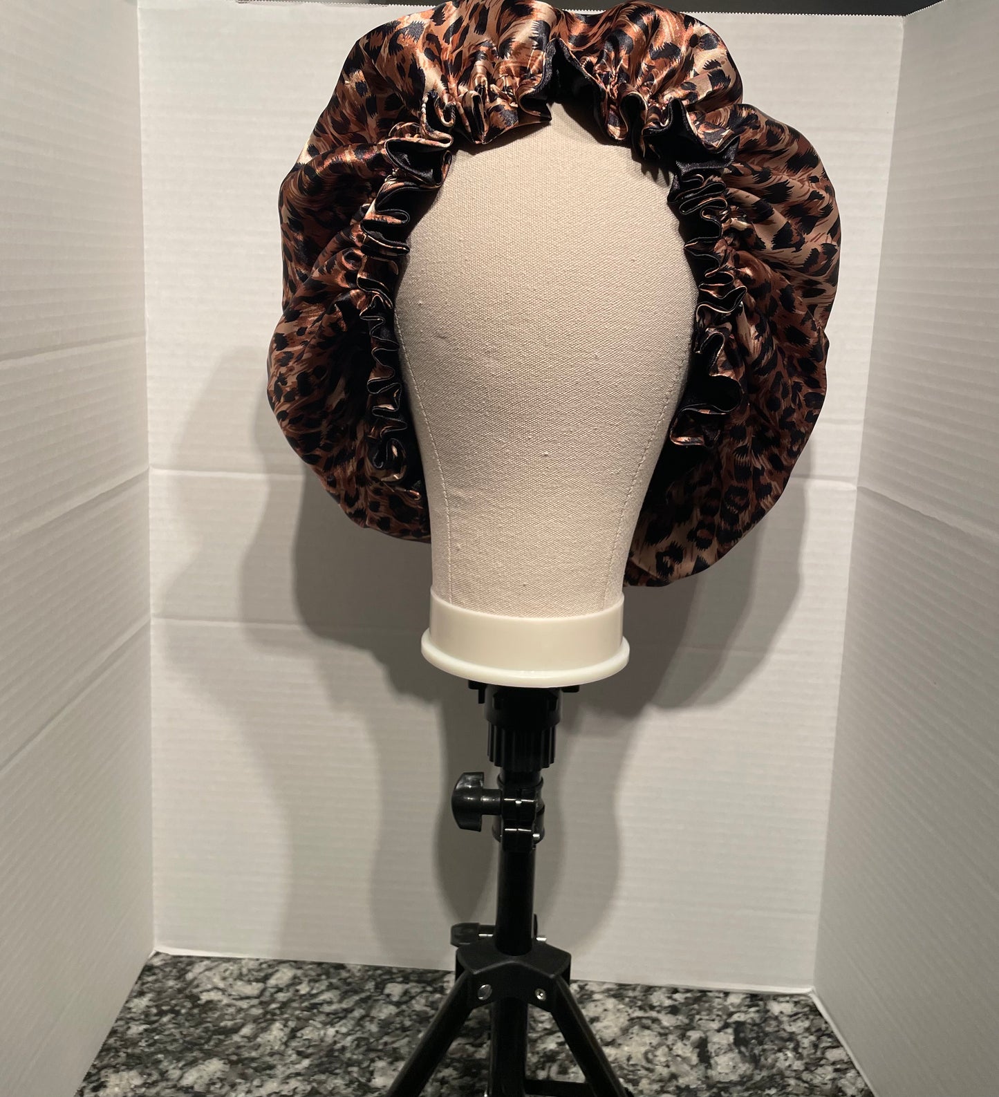 Leopard Print/Black Reversible Satin Bonnet