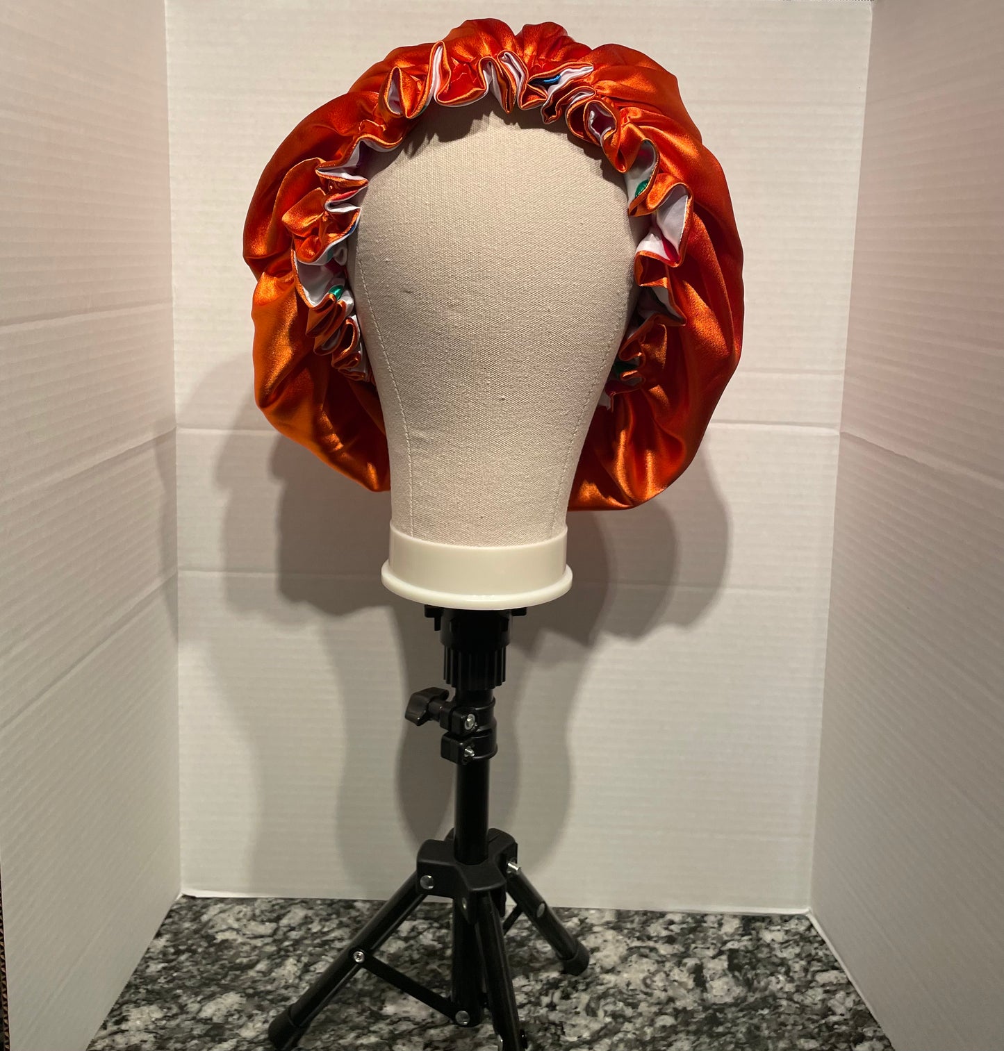 Polka Dot/Orange Reversible Satin Bonnet
